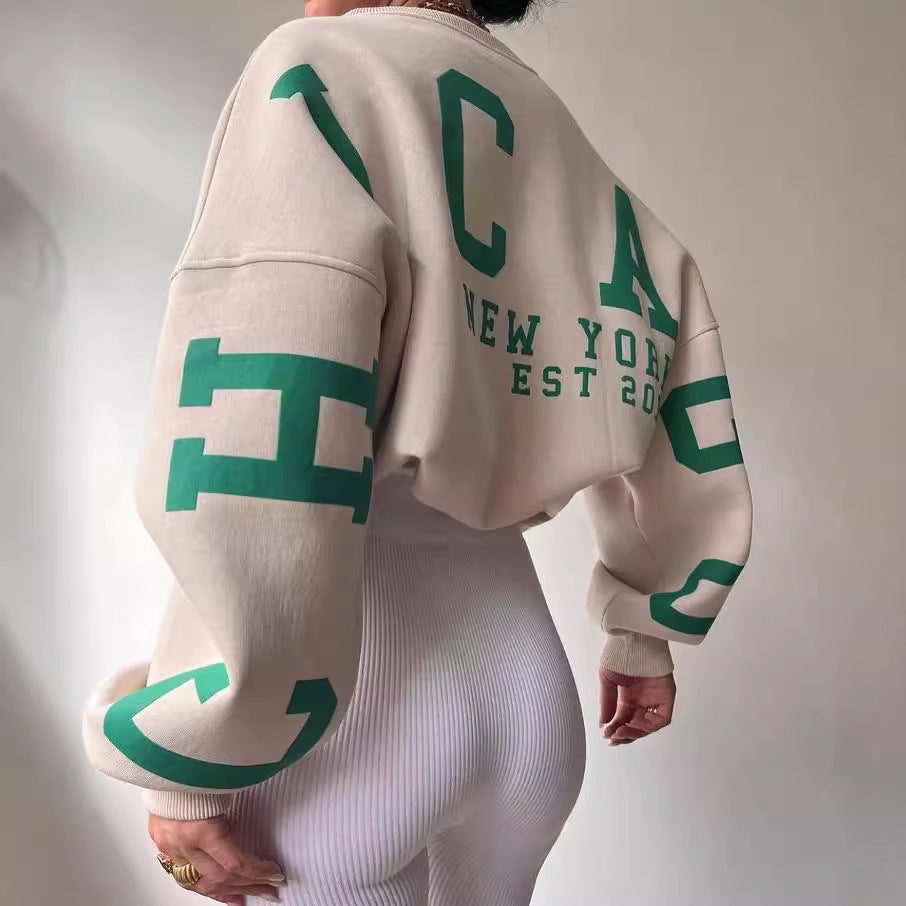 Damen lässiger Oversized Sweater mit kontrastierenden Ärmeln Drune