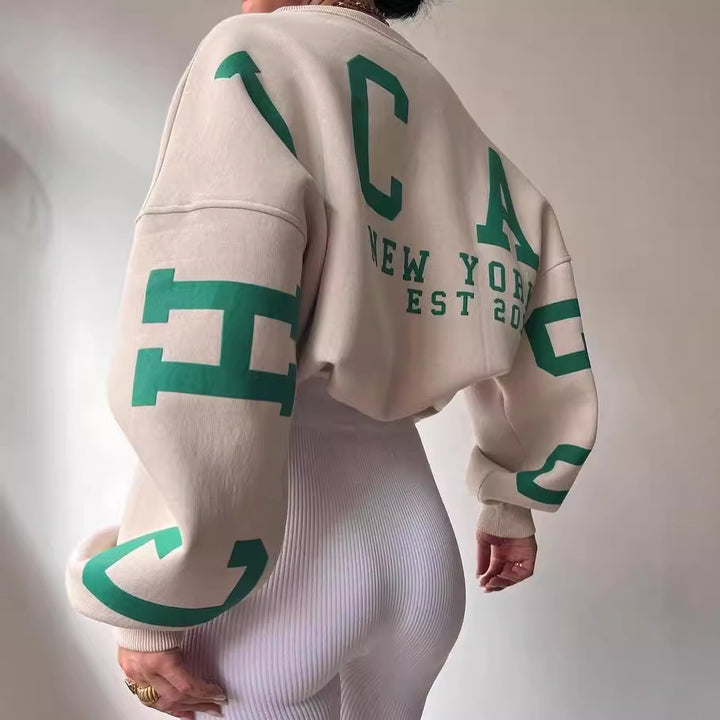 Damen lässiger Oversized Sweater mit kontrastierenden Ärmeln Drune