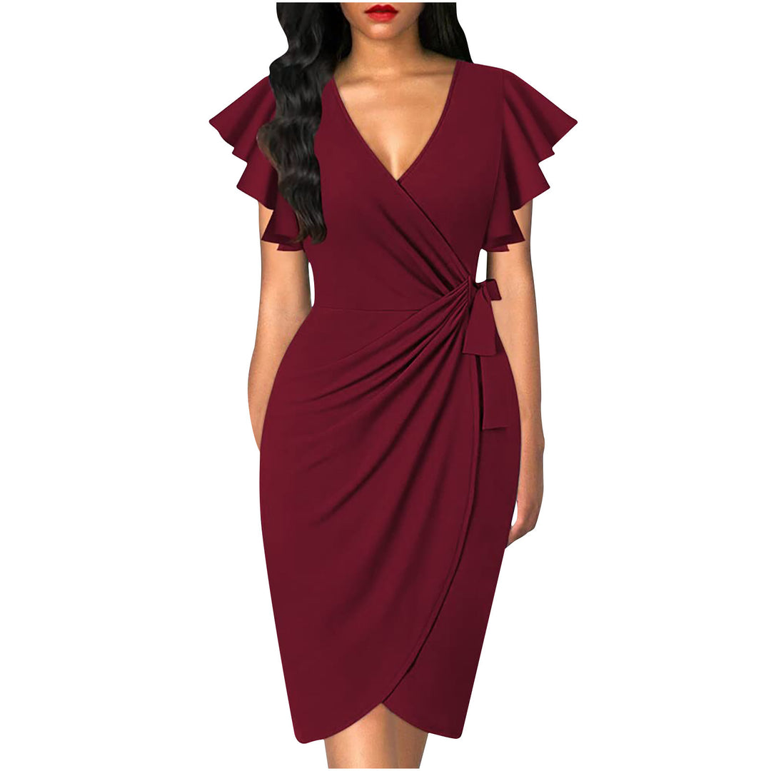 Damen Wickelkleid mit Rüschendetails und elastischem Tailleneinsatz Drune