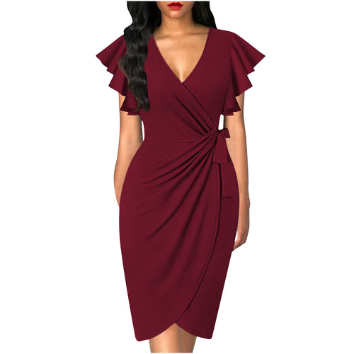 Damen Wickelkleid mit Rüschendetails und elastischem Tailleneinsatz Drune