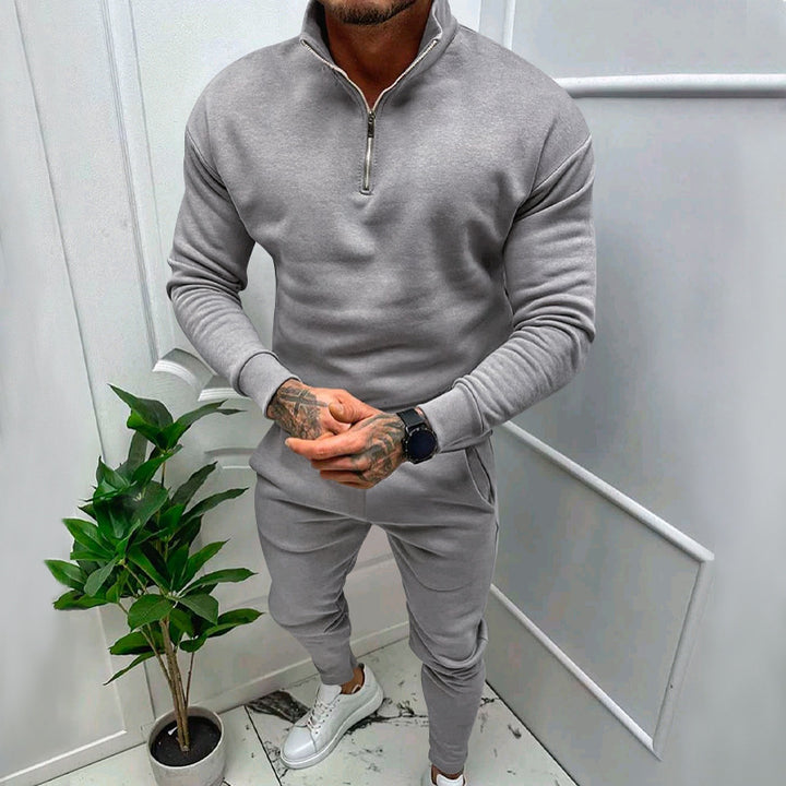 Herren nan athletisches Lounge-Set aus French Terry mit Halbzip-Stehkragen und konischer Jogginghose Drune