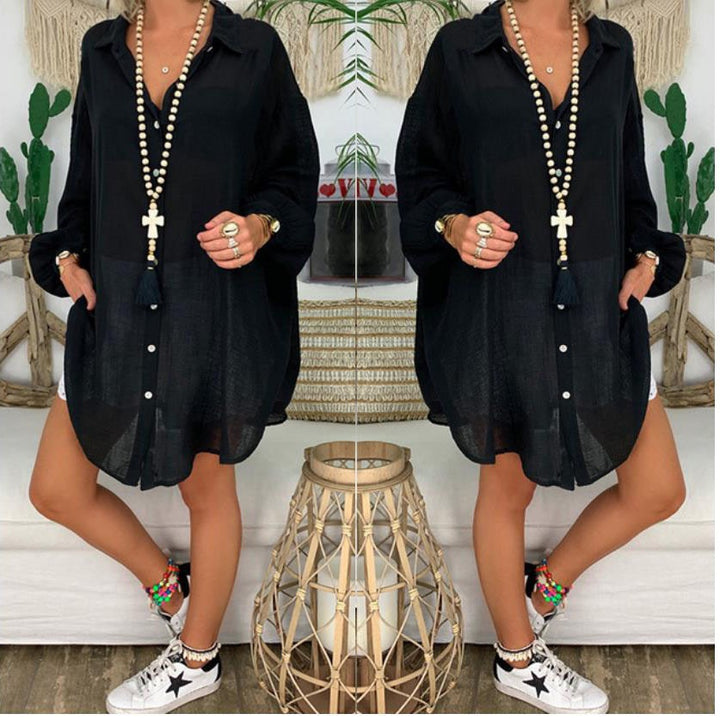 Damen nan leichte Leinen-Tunika mit Knotenfront und Lochspitzen-Shorts Drune