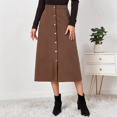 Damen Langer Cordrock mit Knopfleiste Drune