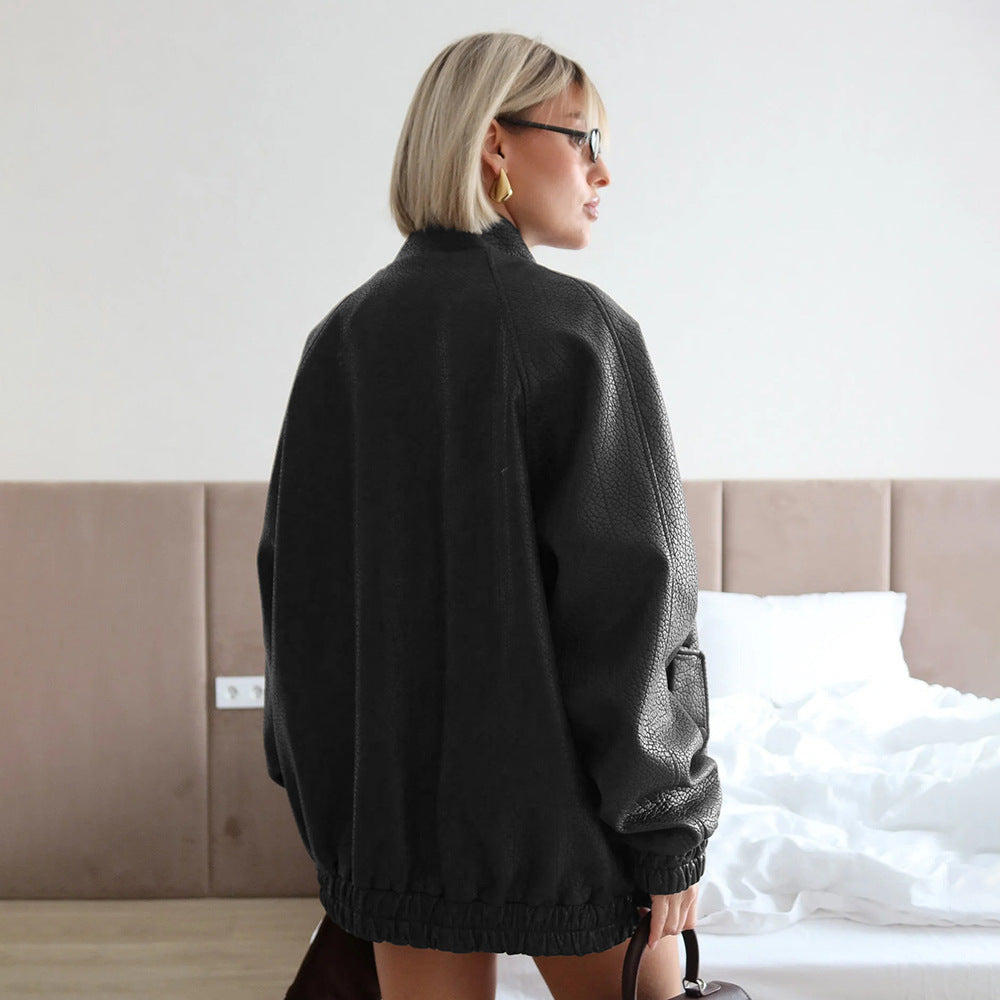 Damen Modische Jacke im lässigen Oversized-Stil mit Taschen und hohem Kragen Drune