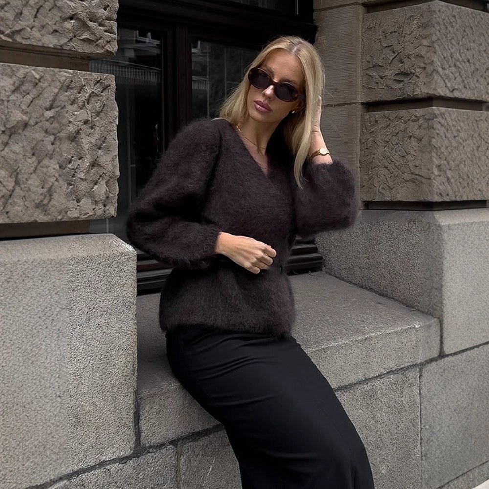 Damen Kuscheliger Pullover mit lässigem Schnitt und tiefem V-Ausschnitt Drune