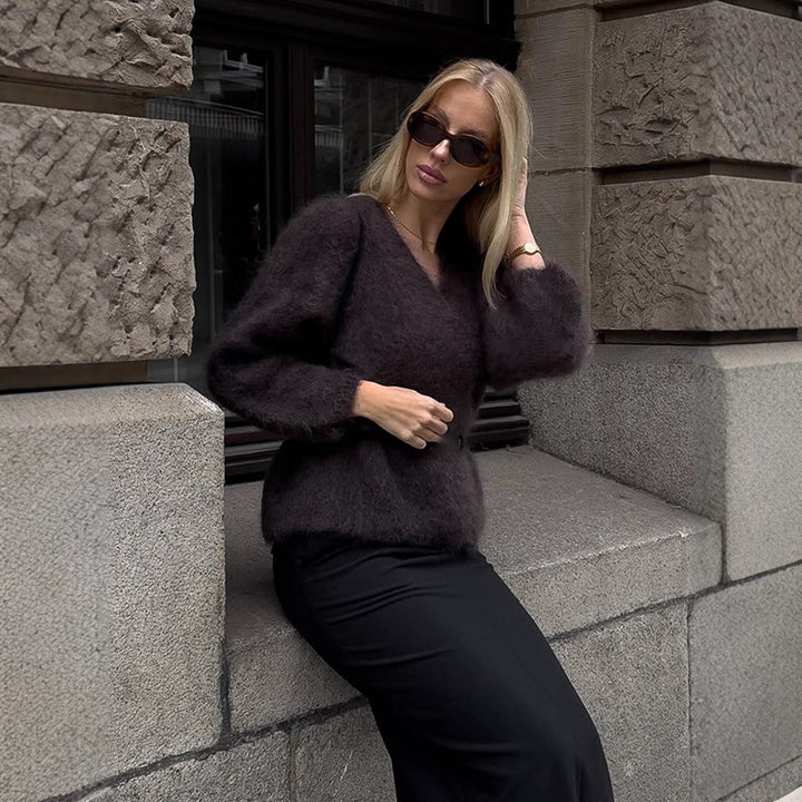 Damen Kuscheliger Pullover mit lässigem Schnitt und tiefem V-Ausschnitt Drune