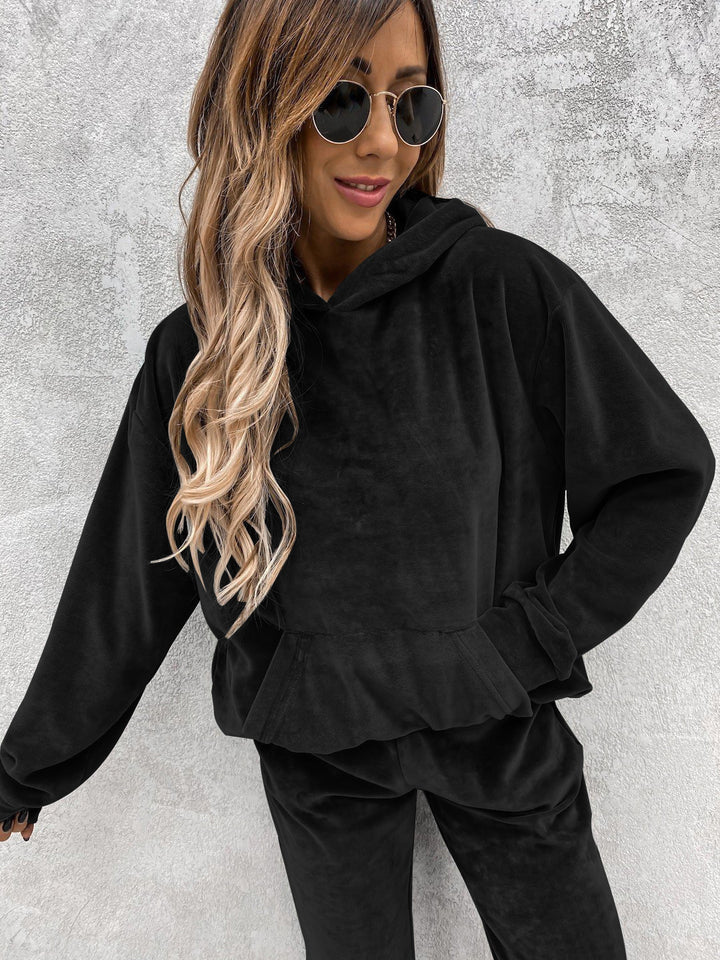 Damen Fleece-Jogginganzug mit hochgezogenem Kragen und elastischen Bündchen Drune