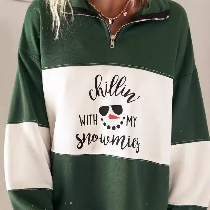 Damen Sweatshirt mit hohem Kragen und verspieltem Grafikdruck Drune