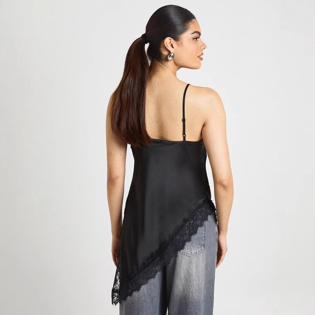 Damen Asymmetrisches Spitzen-Cami mit luxuriösen Details Drune