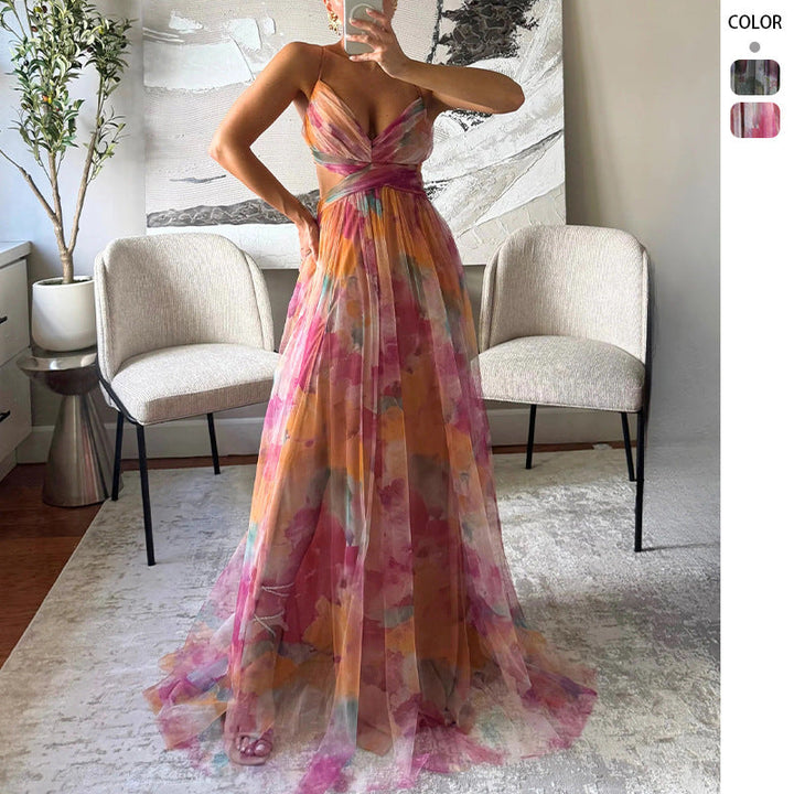 Damen Maxikleid mit floralem Chiffon-Design und eleganter Taillierung Drune