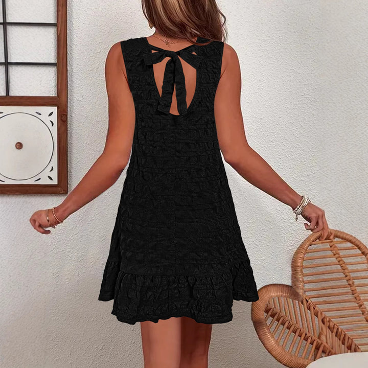 Damen ärmelloses Sommerkleid aus strukturiertem Material mit frischem Saum Drune