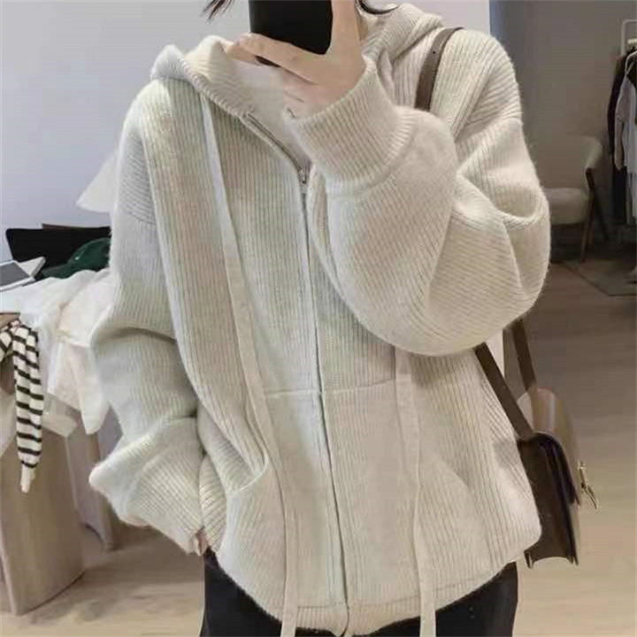 Damen Kapuzenjacke mit trendigem Rippstrickdesign und praktischen Taschen Drune