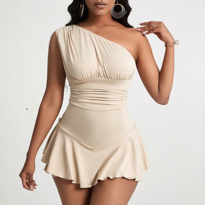 Damen asymmetrisches Minikleid mit Rüschendetails und figurschmeichelndem Design Drune