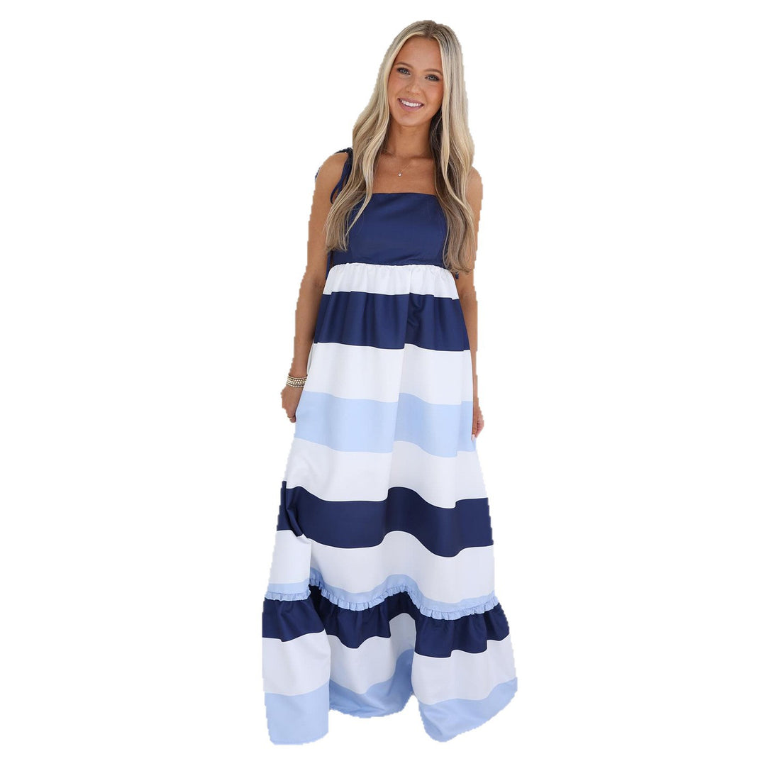 Damen Maxikleid mit schwingendem Rock und modischem Streifenmuster Drune