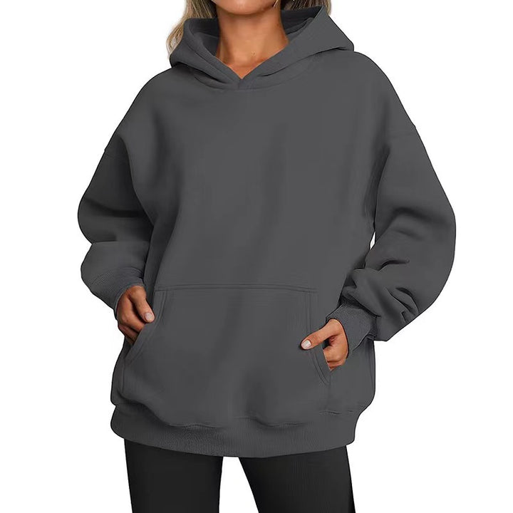 Damen nan Longline-Oversize Hoodie mit tiefer Schulter, verstärkter Kängurutasche und geripptem Saum Drune