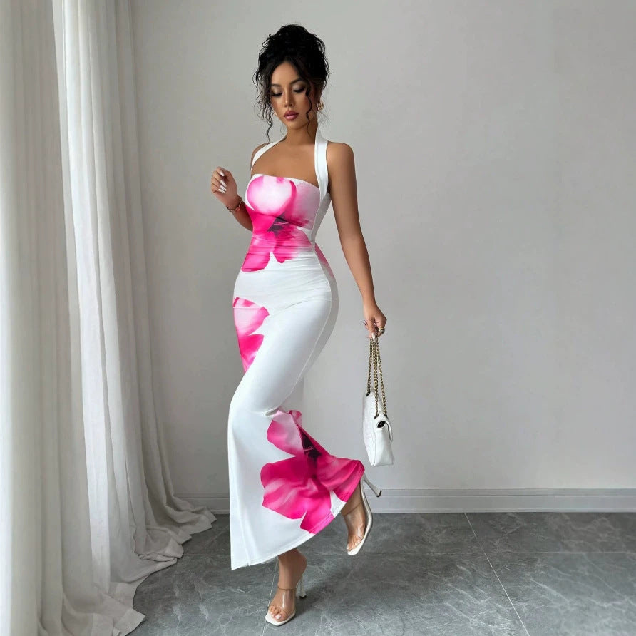 Damen Maxikleid mit floralem Print und schulterfreiem Design Drune