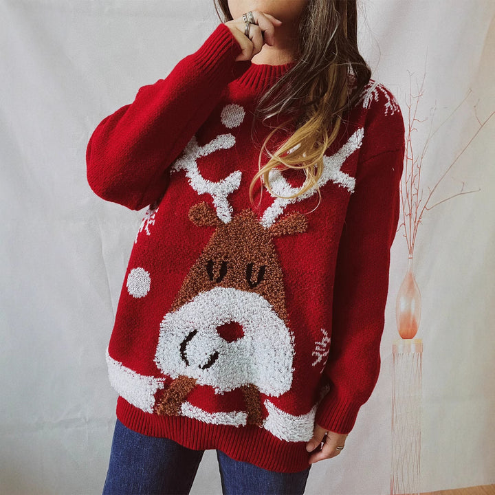 Damen Kuscheliger Weihnachts-Pullover mit lustigem Rentier-Motiv Drune