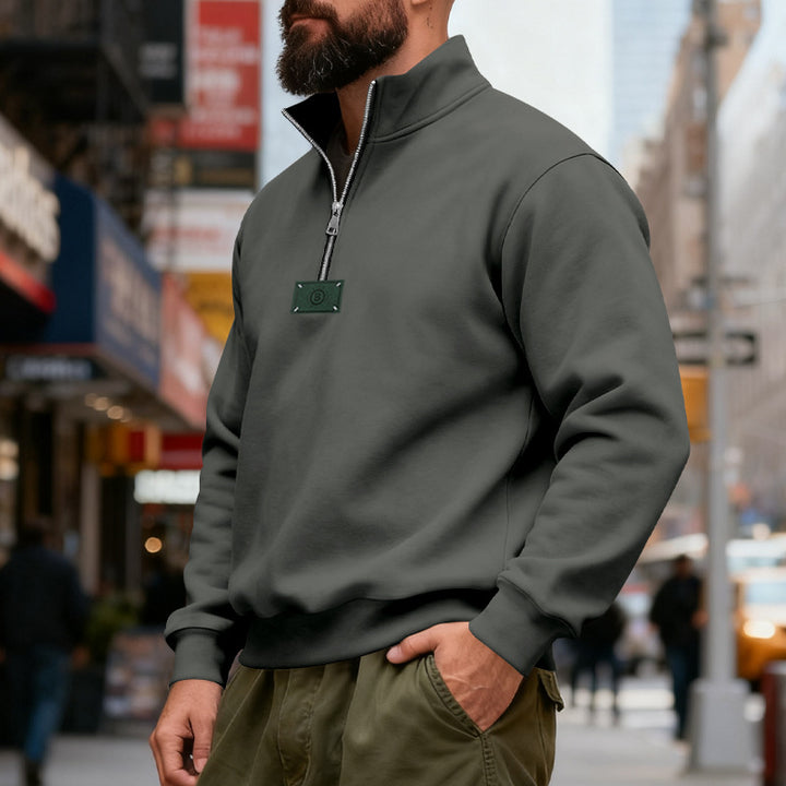 Herren nan hochgeschlossener Quarterzip-Sweatshirt aus schwerem Baumwollfleece mit Stehkragen Drune