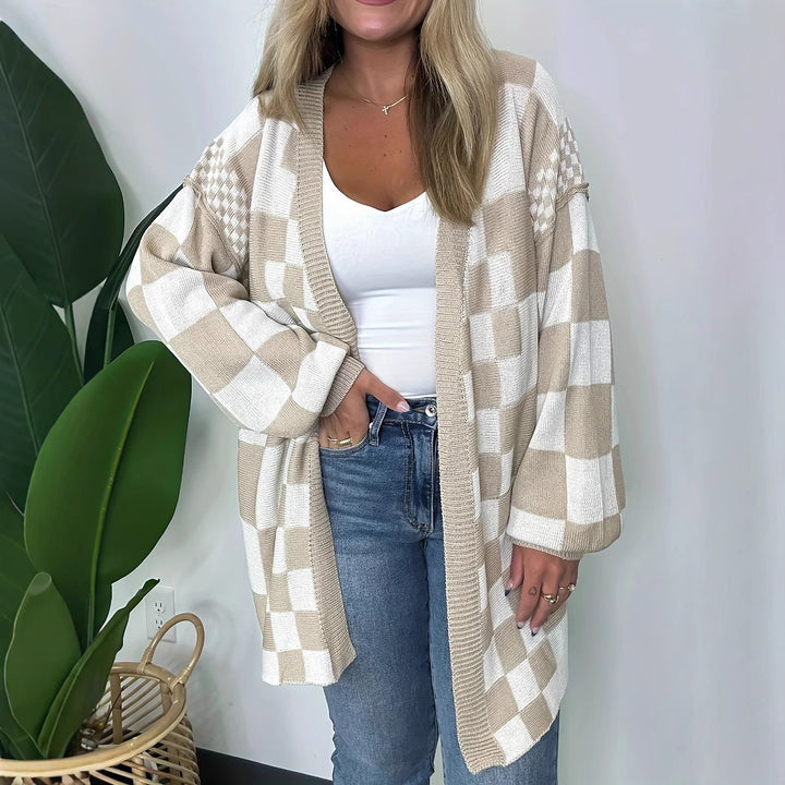 Damen Oversize Strickjacke mit Karomuster Drune