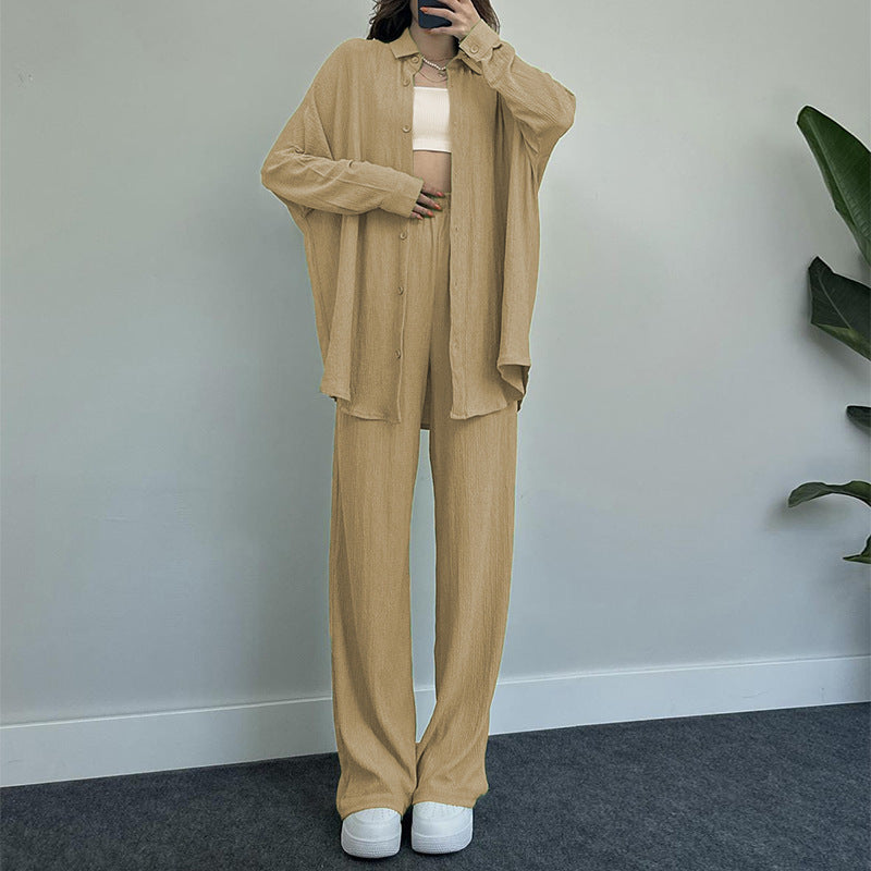 Damen lässiges Strickensemble mit weiter Bluse und lockeren Hosen Drune