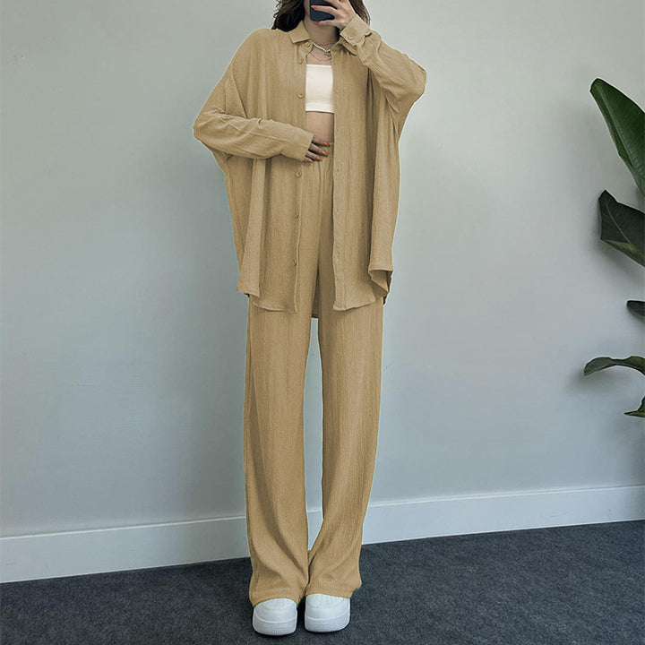 Damen lässiges Strickensemble mit weiter Bluse und lockeren Hosen Drune
