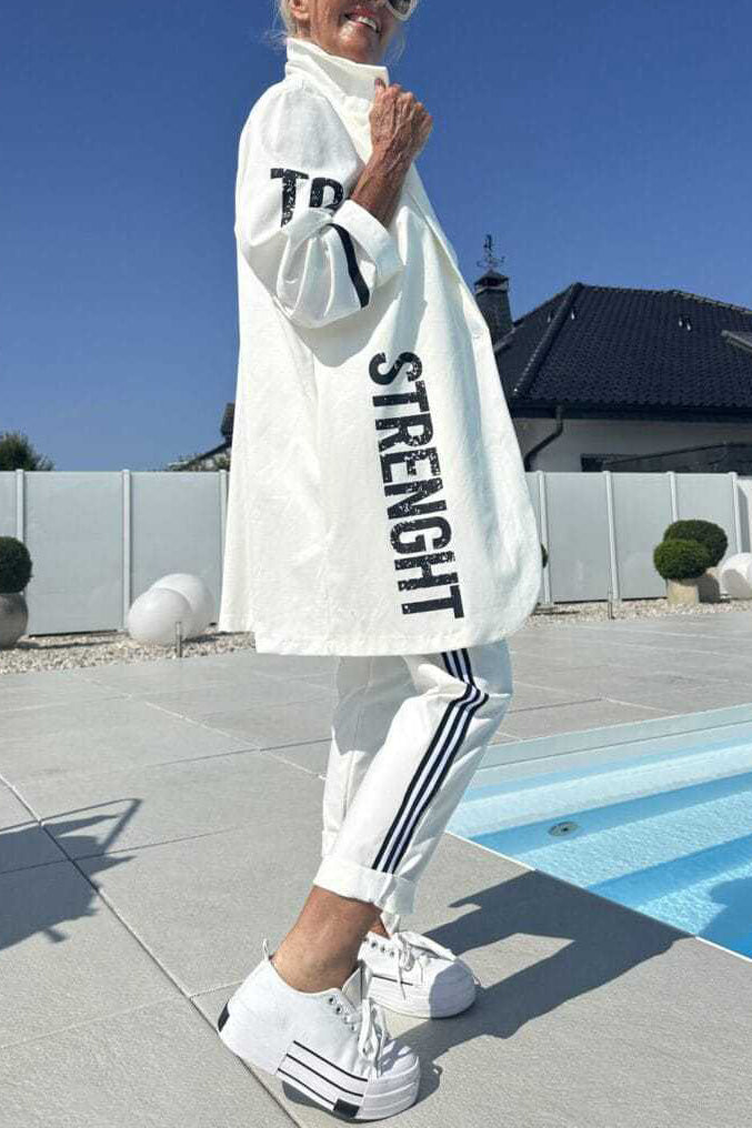 Drune | Length Letter Printed Trenchcoat und Hose Zweiteiler Satz