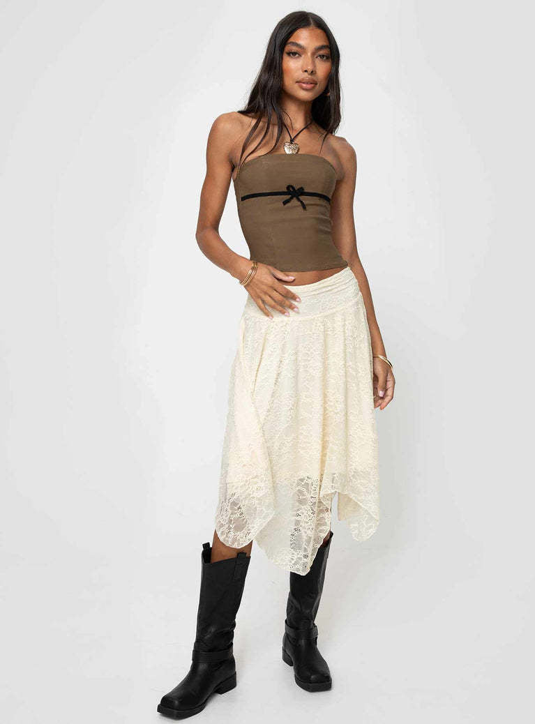 Damen moderne Spitzenmidi-Rock mit asymmetrischem Saum Drune