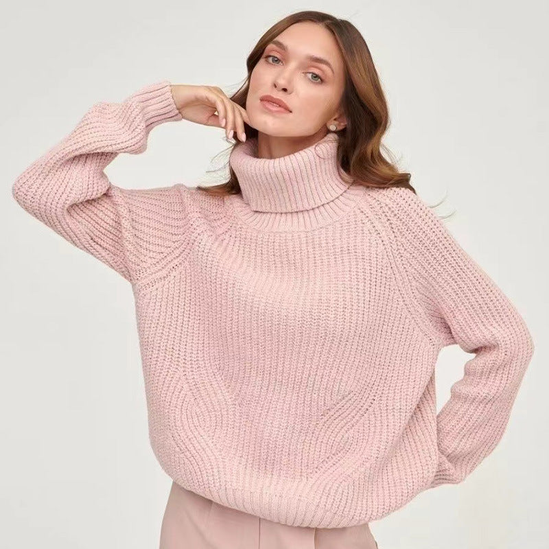 Damen Grobstrickpullover mit hohen Kragen Drune