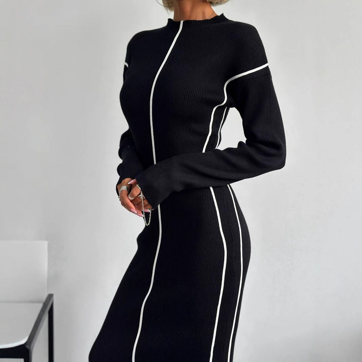 Damen elegantes Strickkleid mit raffinierten Kontrastnähten und figurbetontem Schnitt Drune