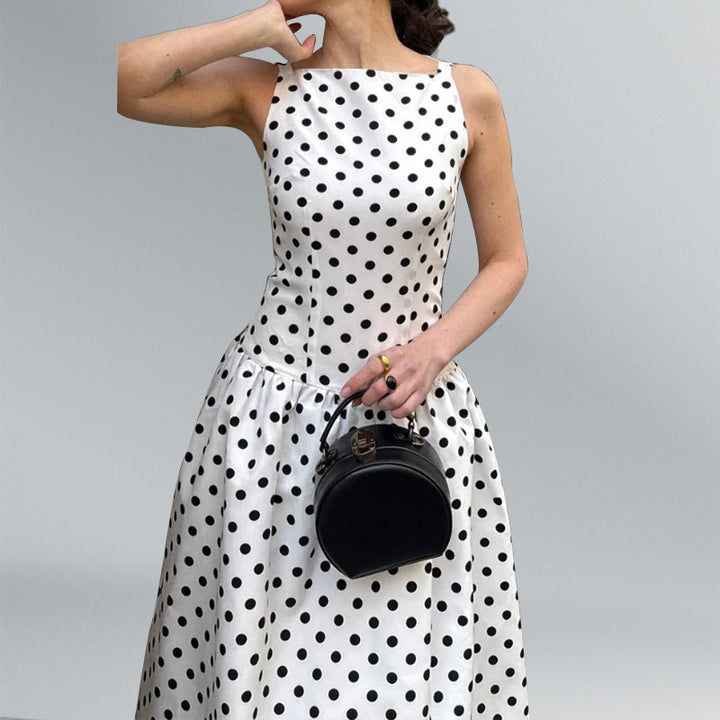 Damen Retro Maxikleid mit Polka-Dots und voluminösem Rock Drune