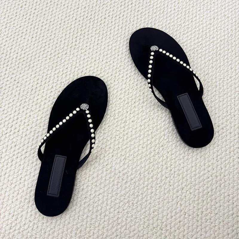 Damen Zehentrenner-Sandalen mit dekorativem Perlenschmuck und komfortablem Fußbett Drune