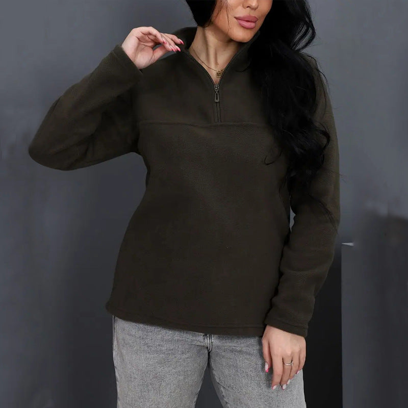 Damen Fleece-Pullover mit Stehkragen und halbem Reißverschluss Drune