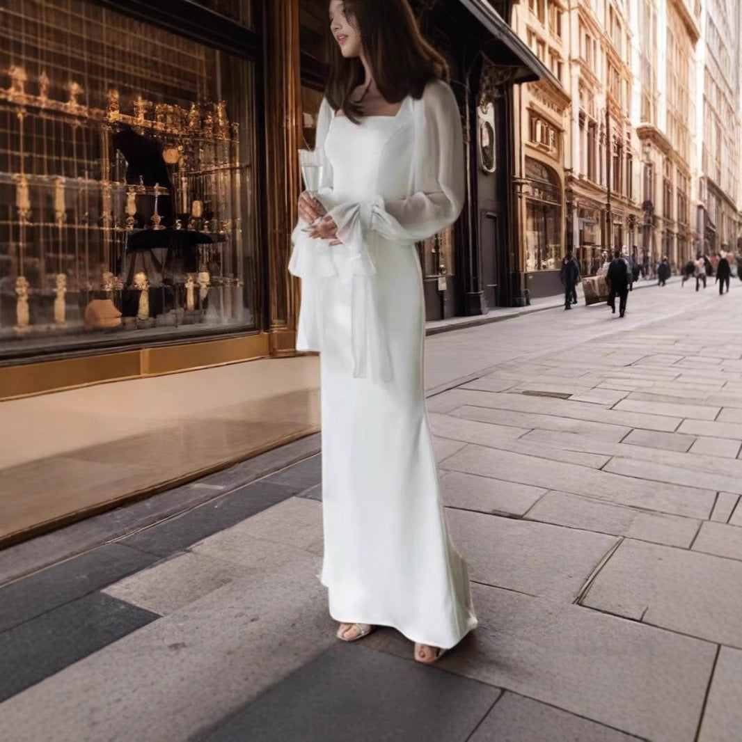 Damen Elegantes Maxikleid mit transparenten Puffärmeln und weitem Schnitt Drune