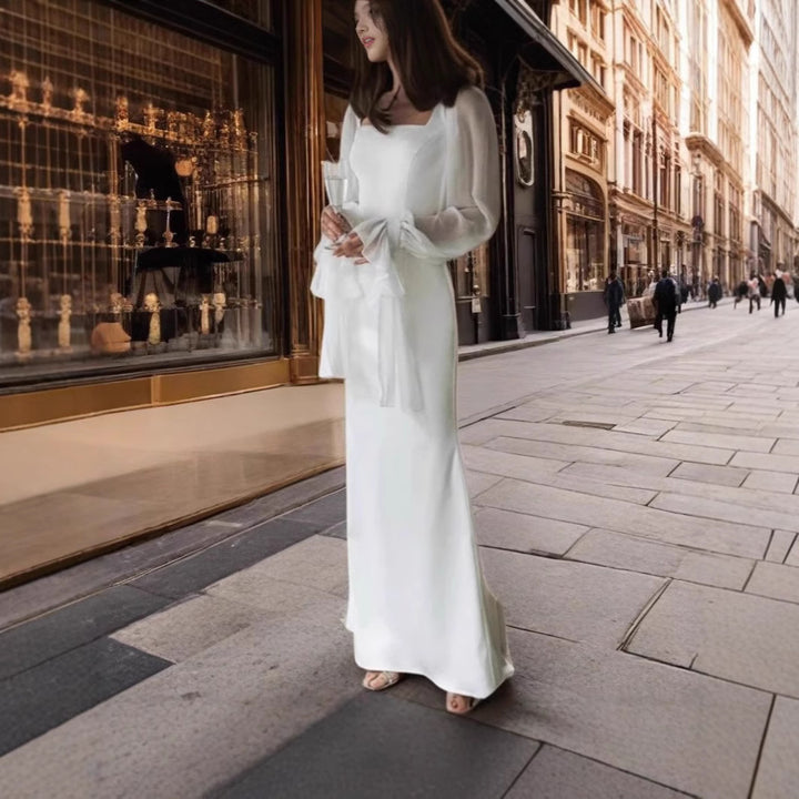 Damen Elegantes Maxikleid mit transparenten Puffärmeln und weitem Schnitt Drune