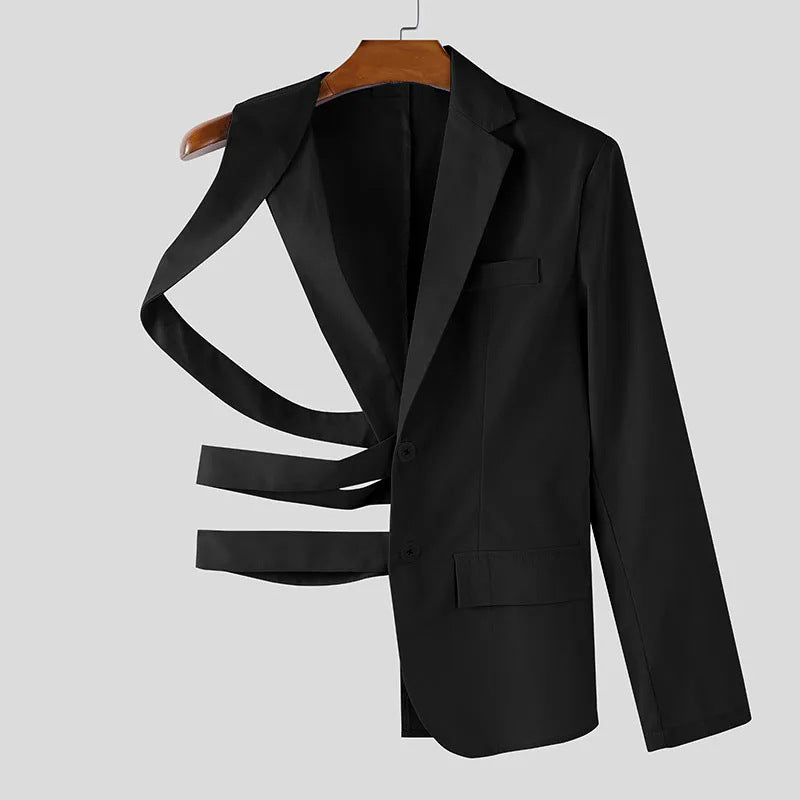 Damen nan asymmetrischer Blazer mit Riemendetails und Reverskragen Drune