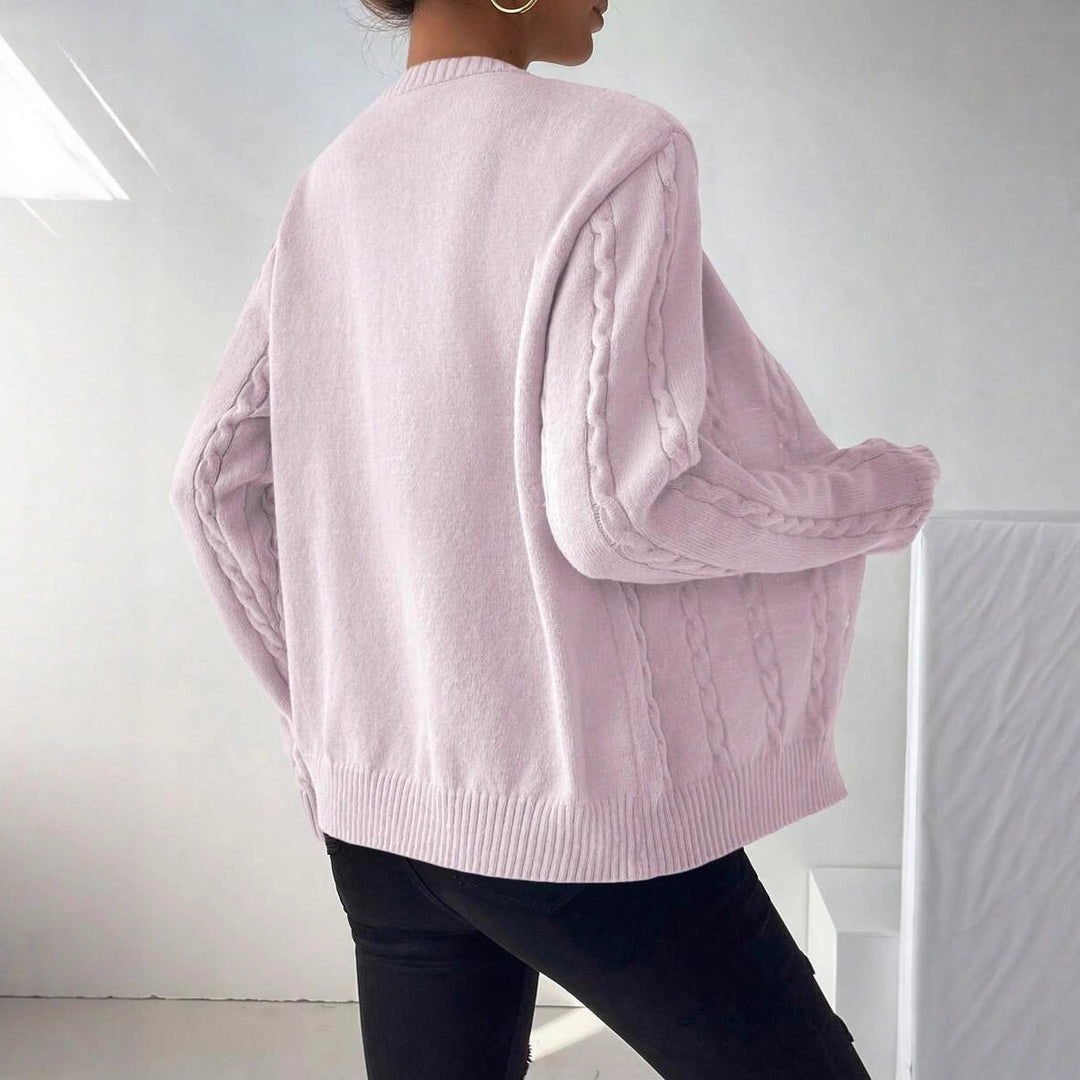 Damen Modische Strickjacke mit Zopfmuster und Knopfdetails Drune