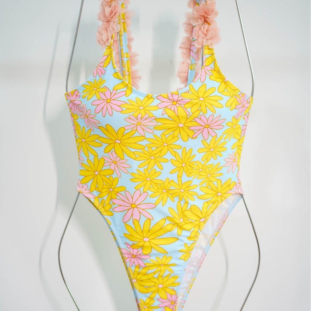 Damen Einteiler Badeanzug mit floralen Rüschendetails Drune