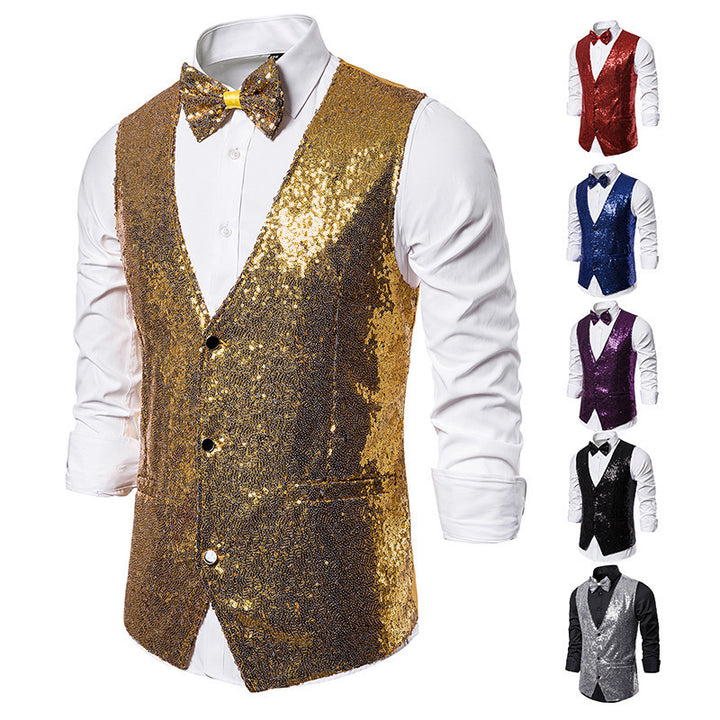 Herren Pailletten Kleid Weste Set Drune