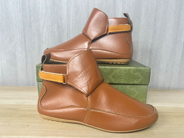 Unisex nan knöchelhohe Lederimitat-Boots mit Klettverschluss und rutschfester Gummisohle Drune