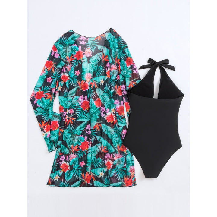 Damen Bademantel mit floralem Design und langen Ärmeln Drune