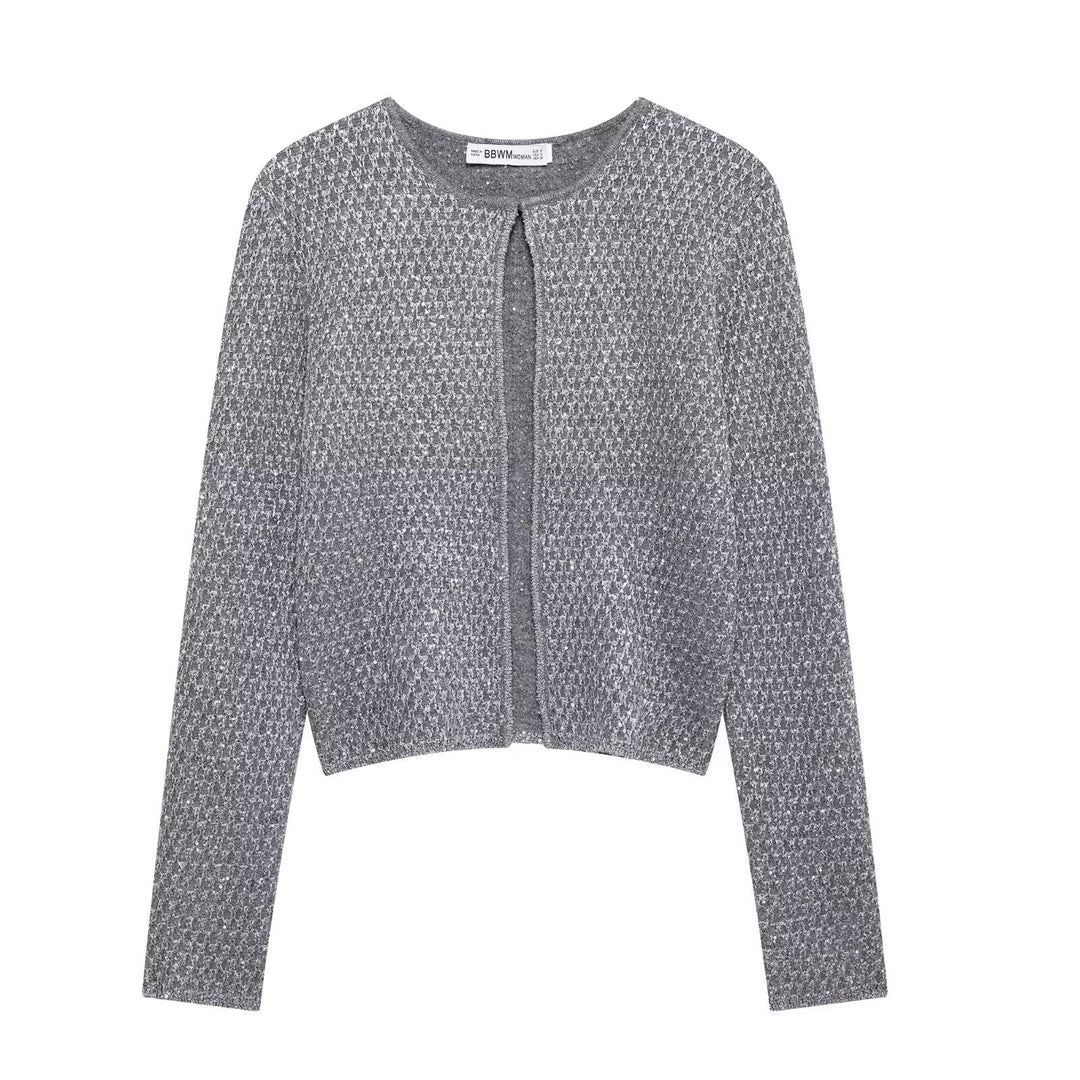 Damen elegante Strickjacke mit unifarbenem Muster Drune