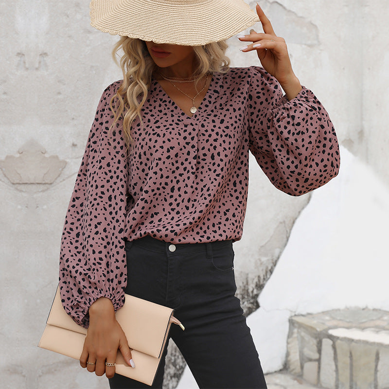 Damen elegante Bluse mit modernen Puffärmeln und grafischem Muster Drune