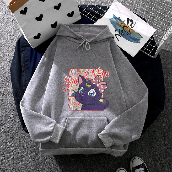 Damen Kapuzenpullover mit kreativem Katzenmotiv Drune