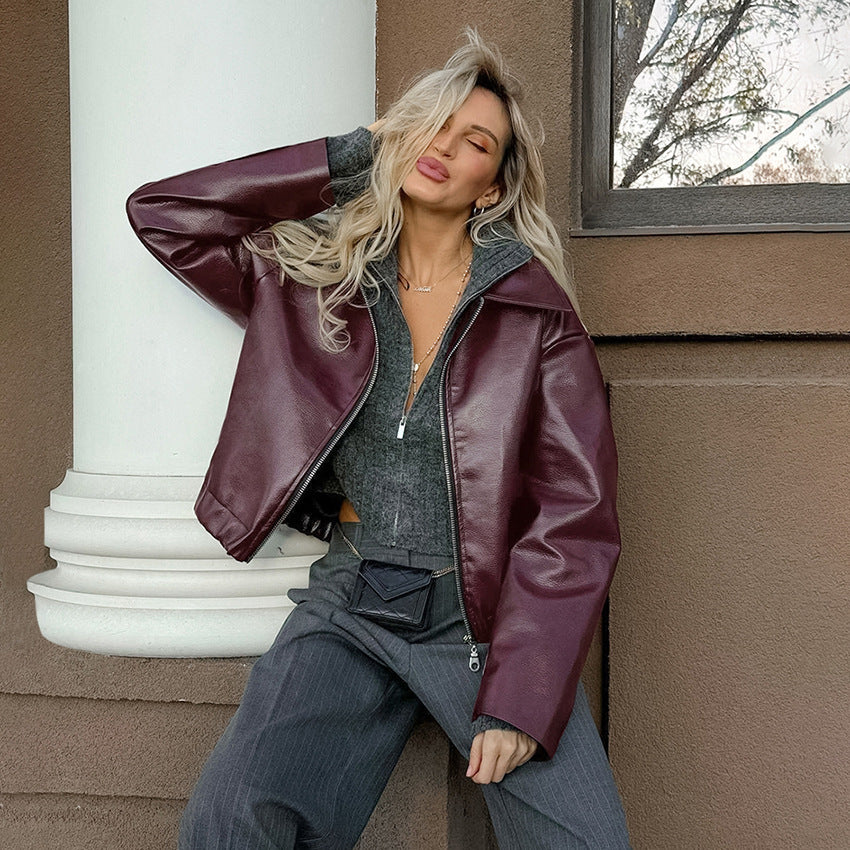 Damen Lederjacke mit weich gepolstertem Innenfutter und trendigem Cropped-Schnitt Drune
