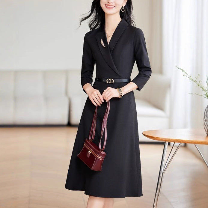 Damen Elegantes Wickelkleid mit schickem Reverskragen und tailliertem Gürtel Drune