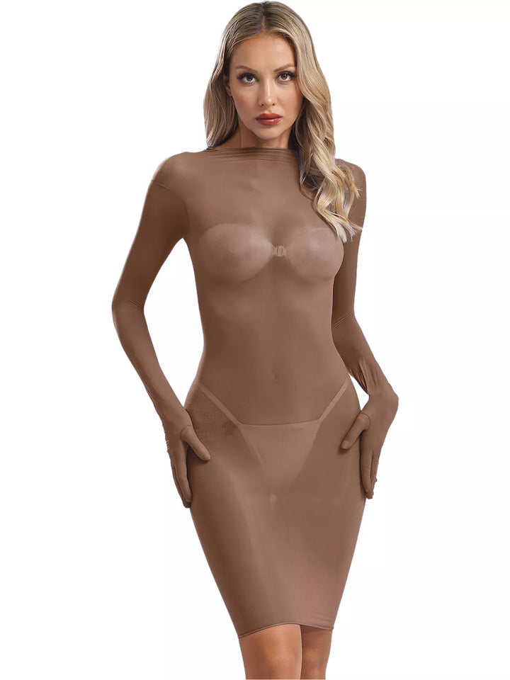 Damen Hautenges langärmeliges Kleid aus durchsichtigen Materialien Drune