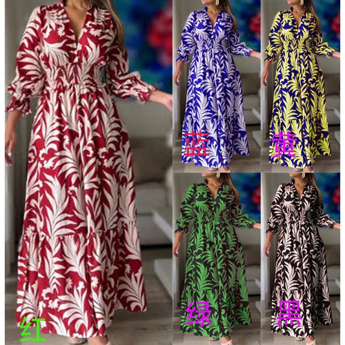 Damen Maxikleid mit floralem Design und voluminösen Ärmeln Drune