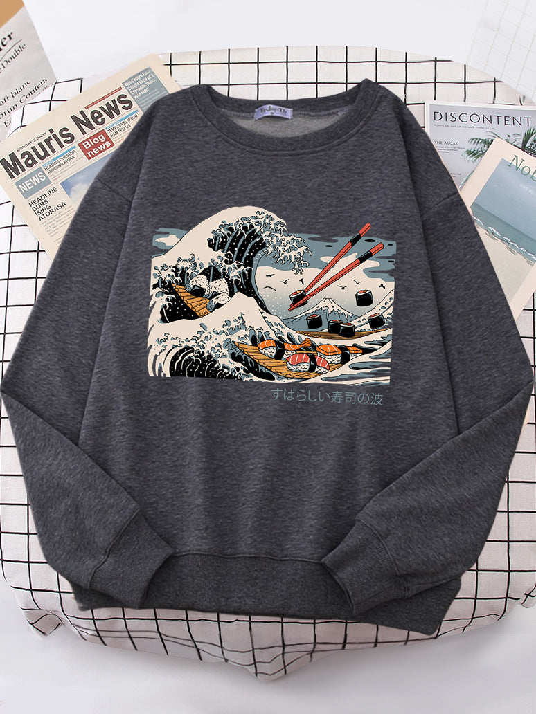 Damen Sweatshirt mit künstlerischem Wellen-Design und gemütlichem Schnitt Drune