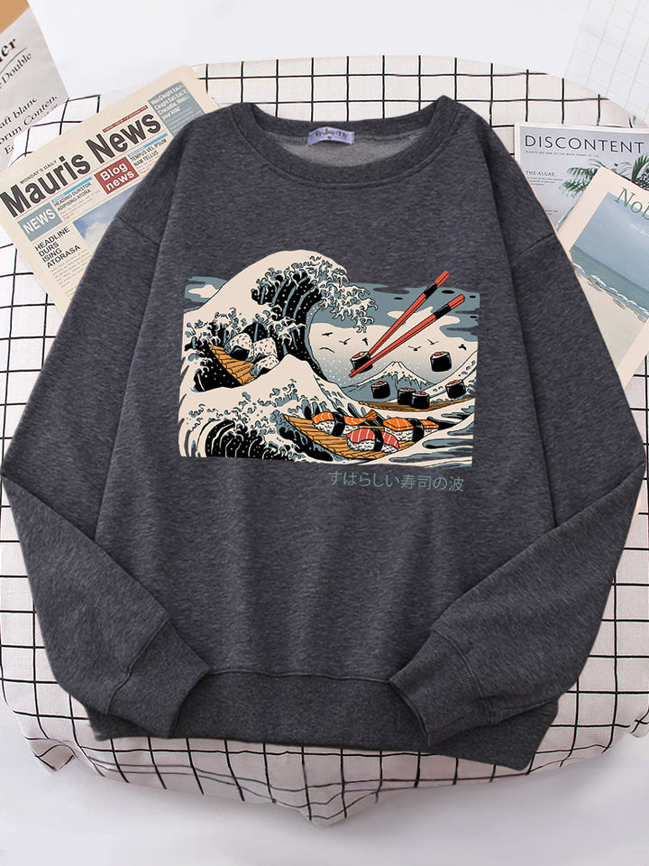 Damen Sweatshirt mit künstlerischem Wellen-Design und gemütlichem Schnitt Drune