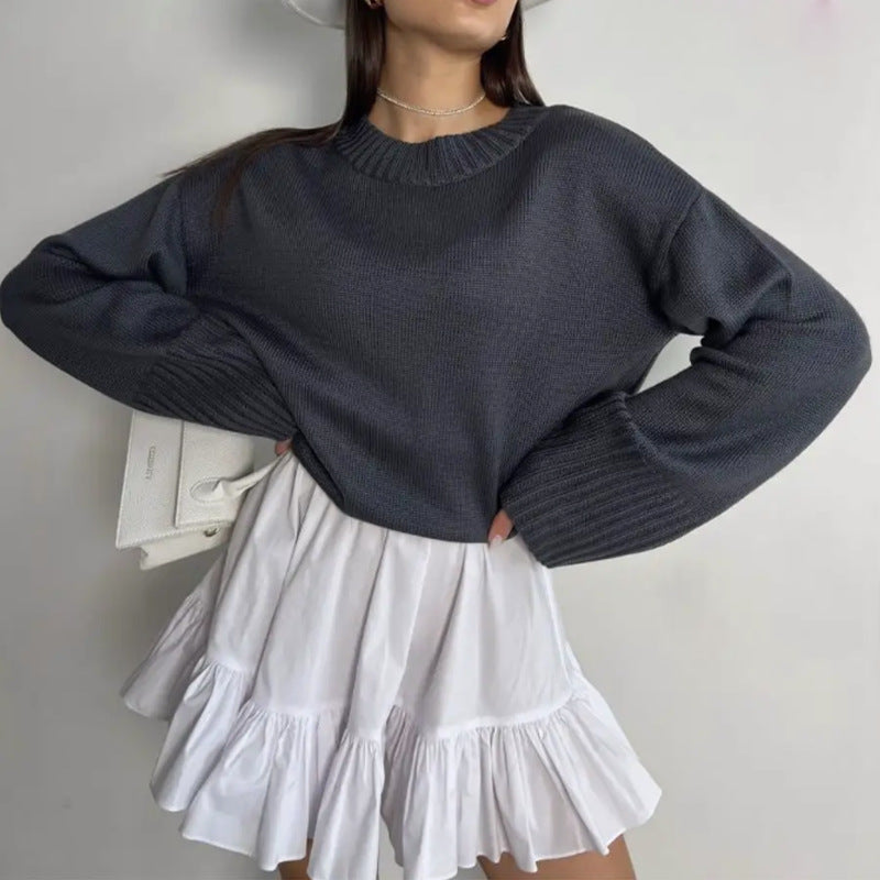 Damen eleganter Pullover mit weitem Schnitt und strukturierten Ärmeln Drune